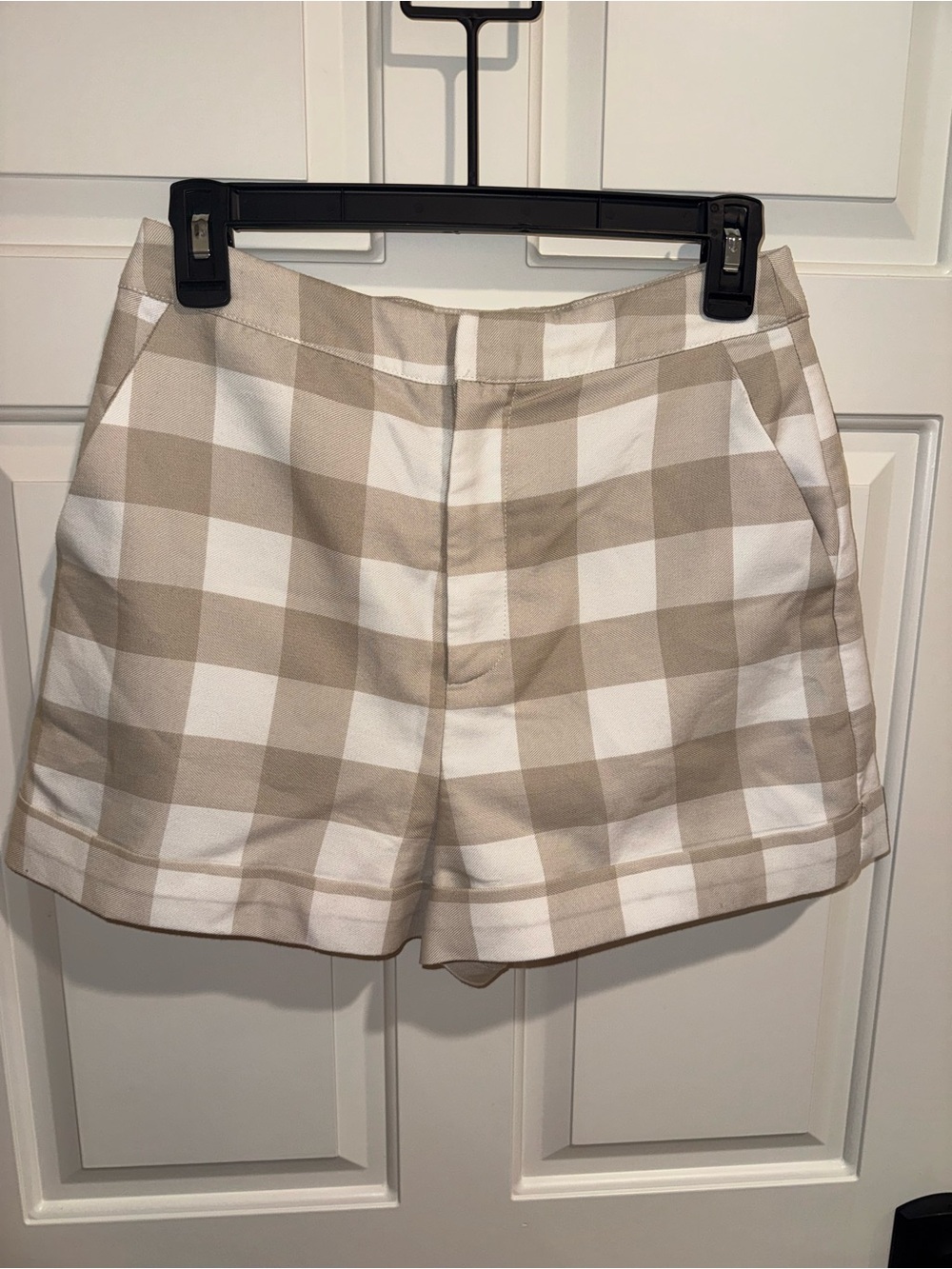 English Factory Beige and White Gingham Shorts Small